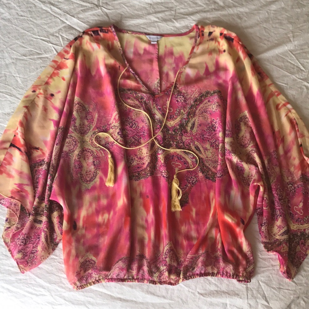 Harlow Zee pink/yellow/red trippy blouse size M